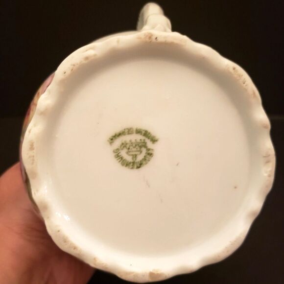 Leuchtenburg Germany Porcelain Cream Pitcher Jug Pink Roses Castle Mark Antique - Picture 6 of 12